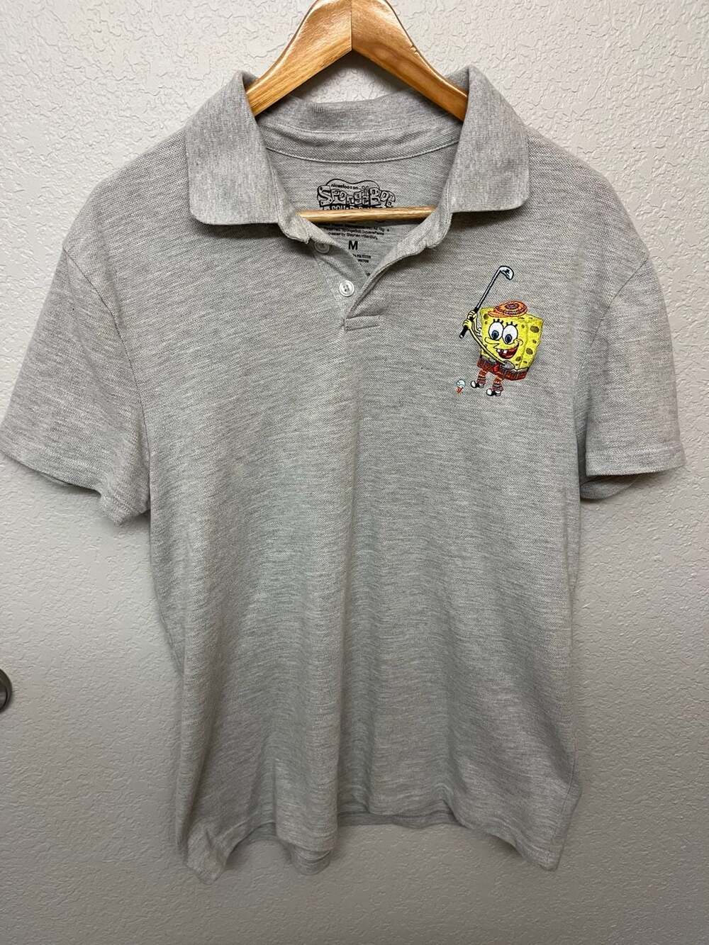 SpongeBob SquarePants Golf Graphic Polo Shirt Gray Size M